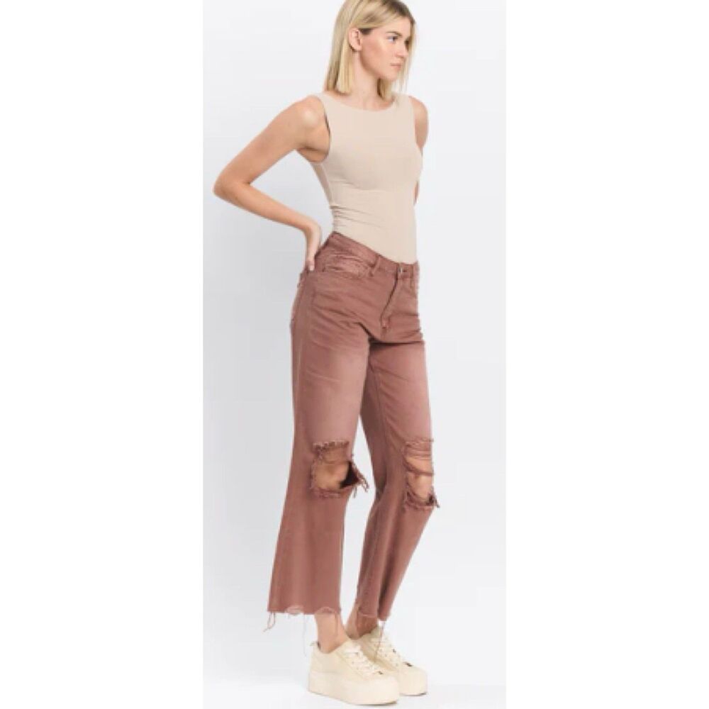 Vervet Jeans Size 25 Flare Crop Super High Rise‎ 90s Vintage Russet Brown Denim